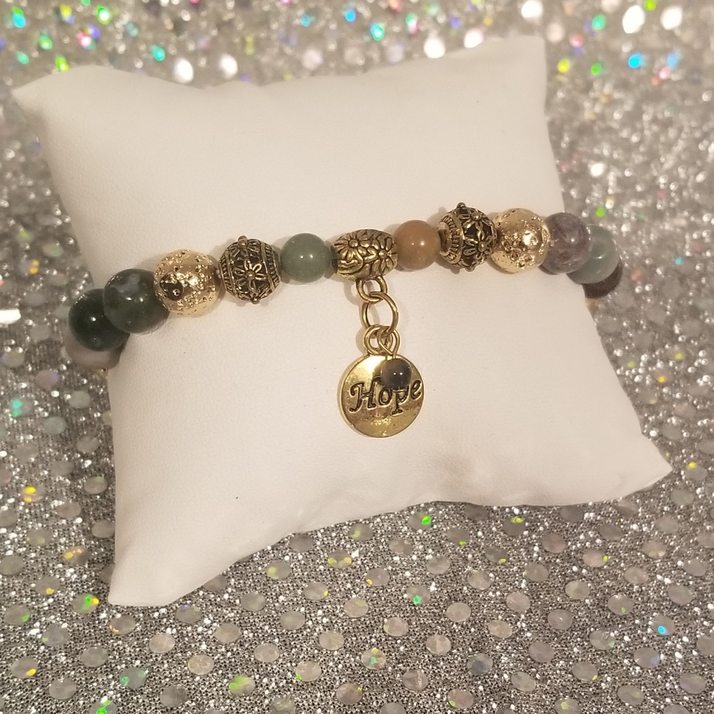 "HOPE" Jade and Other Genuine Stone Beaded Bracelet